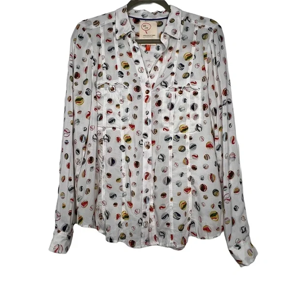 * Rare Anthropologie Losing my Marbles White Multicolor Button Down Shirt - Picture 2 of 8